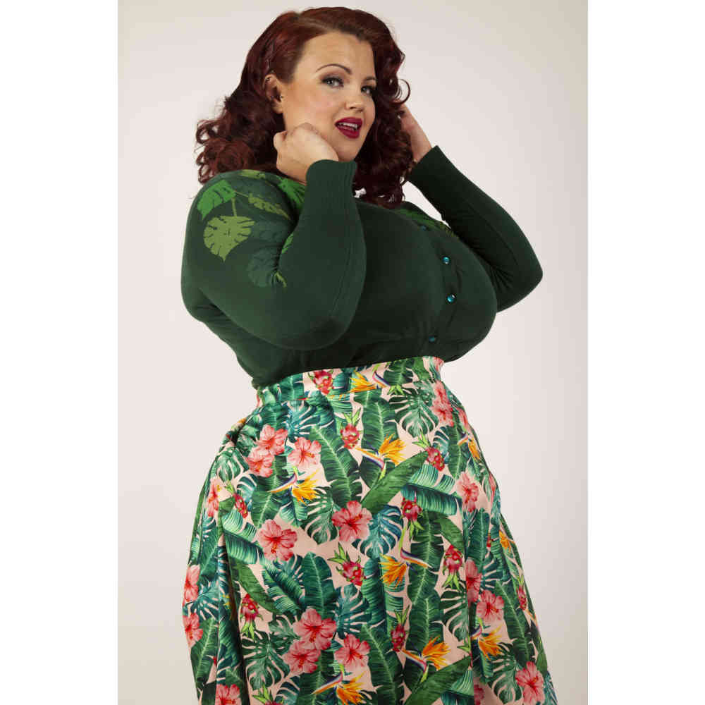 Voodoo Vixen - Curve Ivy Green Leaf Cardigan - Groen